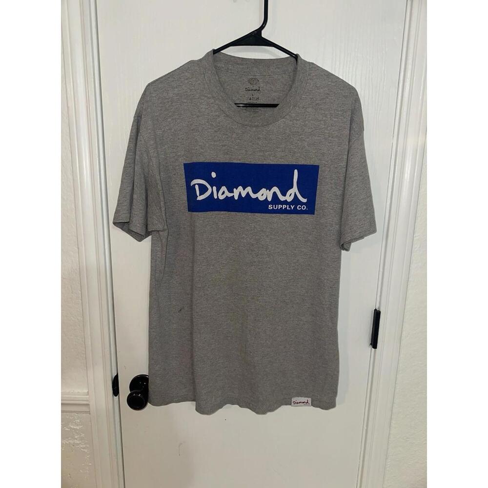 Diamond Supply Co. Mens Size L Grey Tshirt Y2K Logo Spell Out Short Sleeve